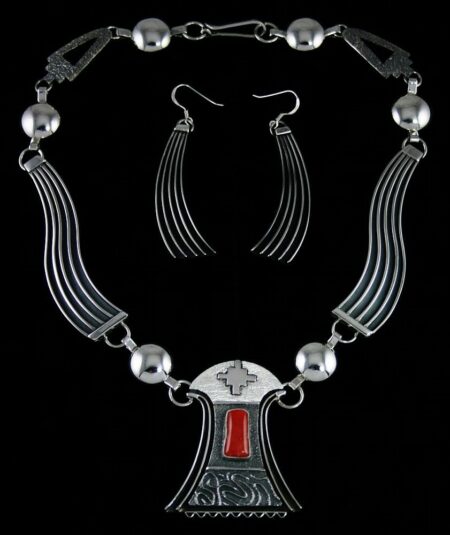 Jack Tom Mediterranean Coral Silver Wave Design Necklace