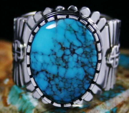 Roy Talahaftewa Candelaria Spiderweb Turquoise Corn Maiden Ring