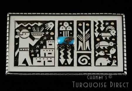 Joseph Coriz Candelaria Turquoise Pueblo Prosperity Overlay Belt Buckle
