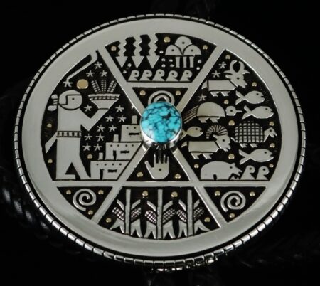 Joseph Coriz Medicine Wheel Overlay Bolo Tie