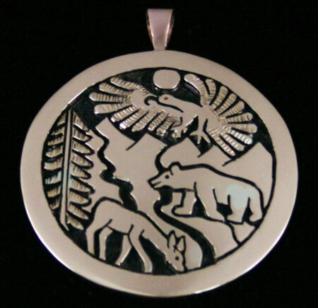 Watson Honanie Solid 14K Gold Over Sterling Silver Wilderness Scene Pendant