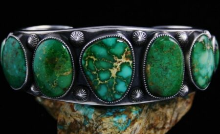 Sammie Kescoli Begay Darling Darlene Turquoise Ingot Coin Silver Row Bracelet