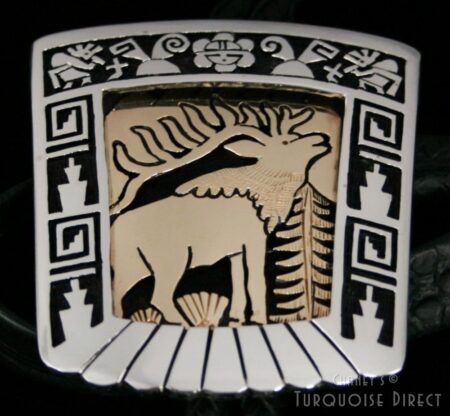 Watson Honanie Solid 14K Gold Over Sterling Silver Wilderness Scene Bolo Tie
