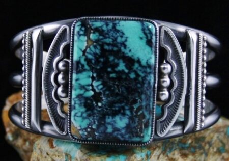Sammie Kescoli Begay Peacock Spiderweb Variscite Ingot Bracelet