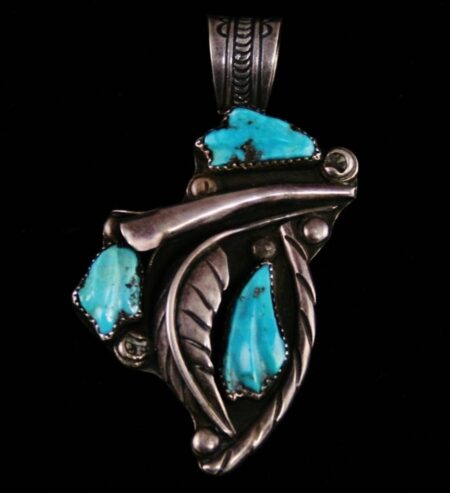 Vintage Ben Eustace Turquoise Feathers Pin/Pendant