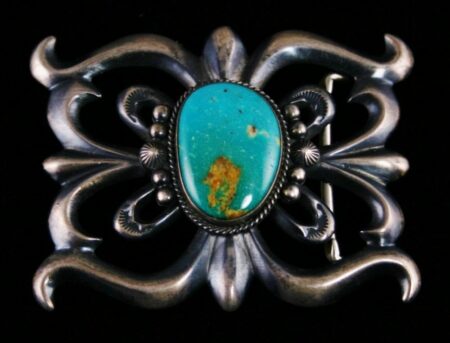 Vintage Harrison Bitsui Easter Blue Turquoise Sand Cast Belt Buckle