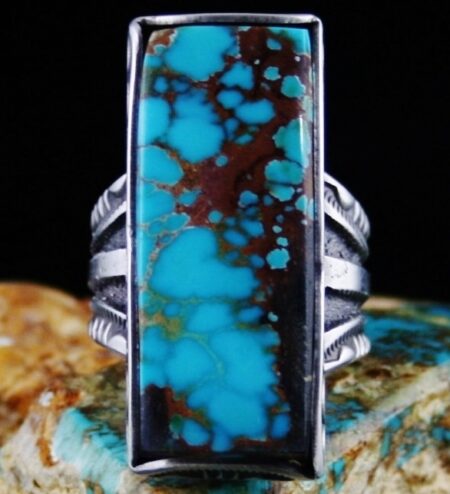 Sammie Kescoli Begay Brannon Blue Spiderweb Turquoise Ingot Ring