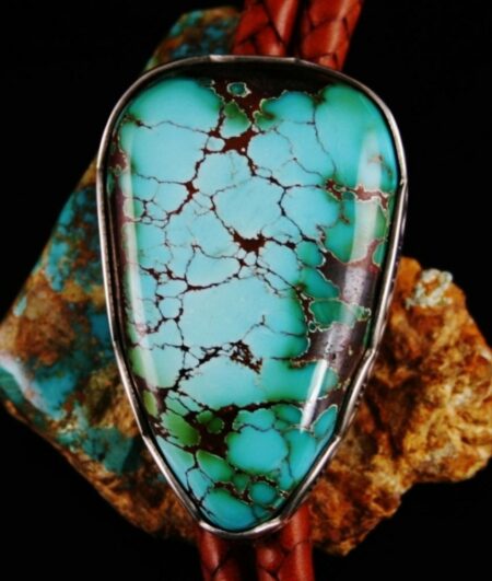 Sammie Kescoli Begay Pilot Mountain Spiderweb Turquoise Ingot Bolo Tie