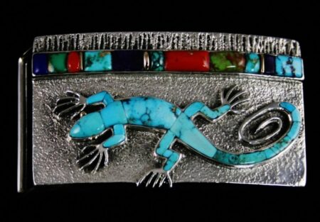 Philander Begay Colorful Inlay 14K Over Tufa Cast Sterling Silver Lizard Buckle