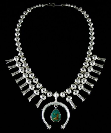 Alfred Joe Blue Gem Turquoise Squash Blossom Necklace