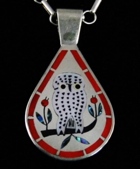 Vintage Dennis and Nancy Edaakie Owl Inlay Pendant and Chain