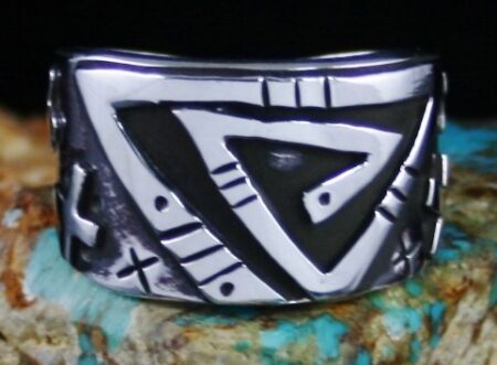 Kee Yazzie Water Petroglyph Design overlay Ring
