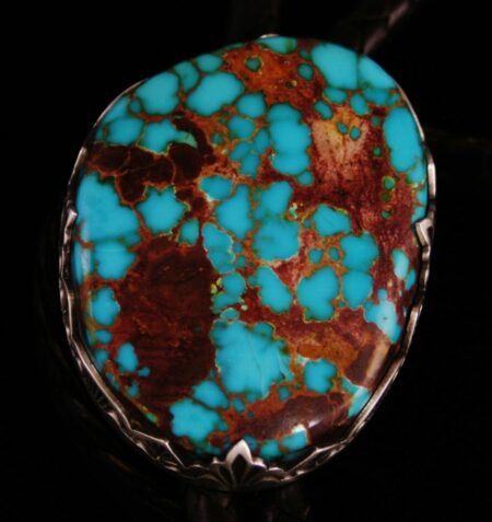 Sammie Kescoli Begay Brannon Blue Spiderweb Turquoise Ingot Coin Silver Bolo Tie