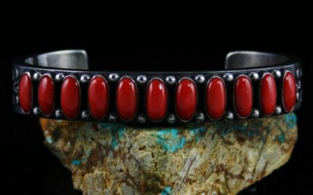 Earnest Begay Mediterranean Oxblood Coral Row Bracelet