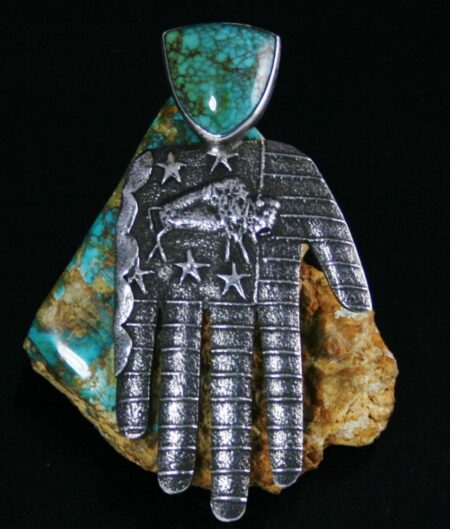 Anthony Lovato Carico Lake Spiderweb Turquoise "Hands of Man" Pendant