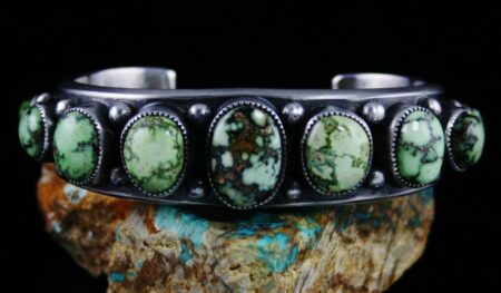Sammie Kescoli Begay Damele Turquoise Ingot Coin Silver Row Bracelet