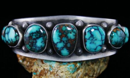 Sammie Kescoli Begay Candelaria Spiderweb Turquoise Ingot Coin Silver Row Bracelet