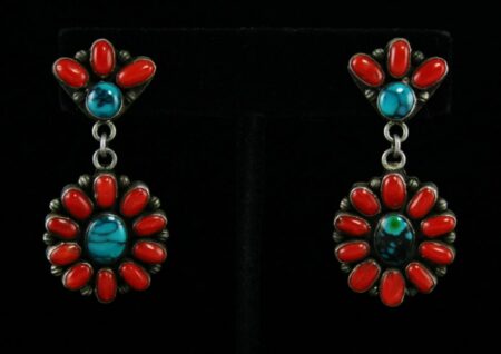 Vintage Turquoise and Mediterranean Coral Dangle Earrings