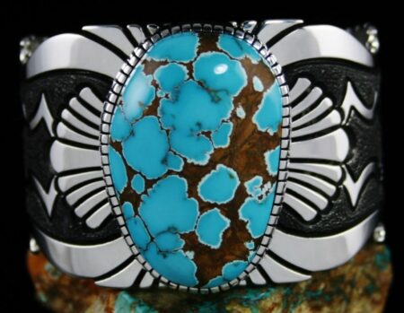 Alton Bedonie Brannon Blue Spiderweb Turquoise Bracelet