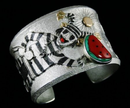 Philander Begay Mediterranean Oxblood Coral Koshare Kachina Design Bracelet