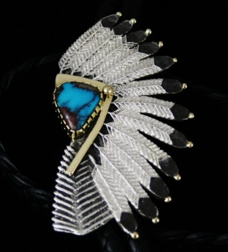 Philander Begay Bisbee Turquoise 18K Gold Over Tufa Cast Sterling Silver Chief Bolo