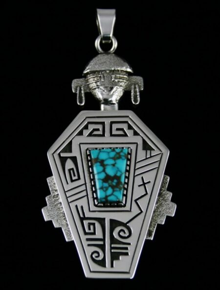 Roy Talaheftewa Indian Mountain Spiderweb Turquoise Corn Maiden Pendant