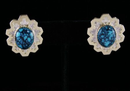Dina Huntinghorse Red Mountain Spiderweb Turquoise Solid 14K Gold Over Sterling Silver Earrings