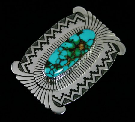 Alton Bedonie Royston Spiderweb Turquoise Overlay Belt Buckle