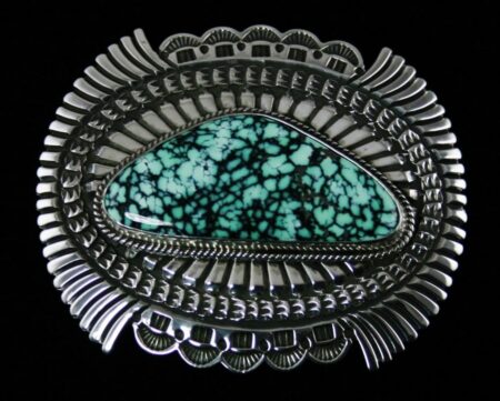 Sunshine Reeves Peacock Spiderweb Variscite Belt Buckle