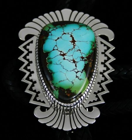 Alton Bedonie Royston Spiderweb Turquoise Overlay Bolo Tie