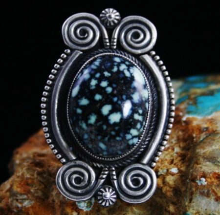 Calvin Martinez Peacock Spiderweb Variscite Ingot Ring