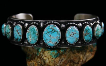 Herman Smith Number Eight Spiderweb Turquoise Double Sided Row Bracelet