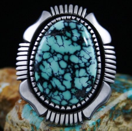 Calvin Martinez New Lander Spiderweb Turquoise Shadowbox Design Ingot Ring