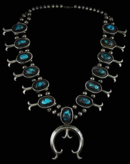 Vintage Bisbee Turquoise Squash Blossom Necklace