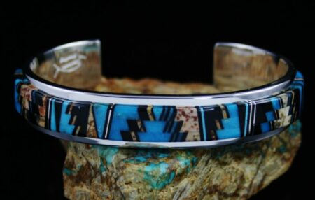 Tommy Jackson Navajo Rug Pattern Design Inlay Bracelet