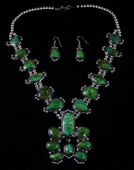 Leonard Nez Darling Darlene Turquoise Squash Blossom Necklace and Earrings