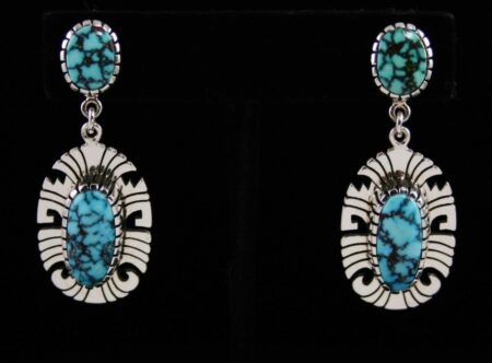 Alton Bedonie Kingman Spiderweb Turquoise Dangle Earrings