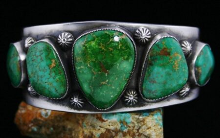 Sammie Kescoli Begay Darling Darlene Turquoise Ingot Coin Sterling Silver Row Bracelet