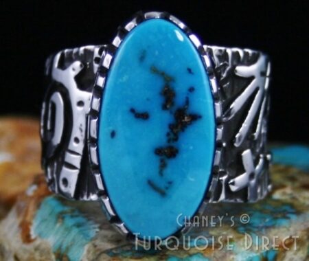 Kee Yazzie Morenci Turquoise Anasazi Petroglyph Design Ring