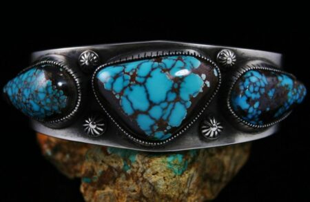 Sammie Kescoli Begay Candelaria Spiderweb Turquoise Ingot Coin Sterling Silver Row Bracelet