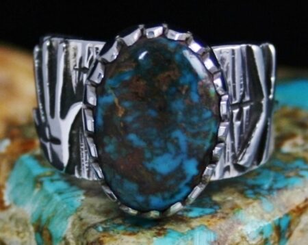 Kee Yazzie Bisbee Turquoise Anasazi Petroglyph Design Ring