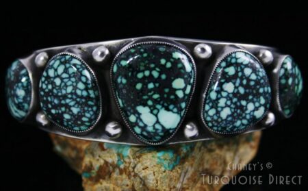 Sammie Kescoli Begay Peacock Spiderweb Variscite Ingot Coin Sterling Silver Row Bracelet