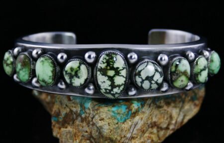Sammie Kescoli Begay Damele Turquoise Ingot Coin Silver Row Bracelet