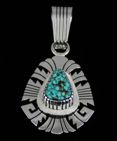 Alton Bedonie Turquoise Mountain Spiderweb Overlay Pendant