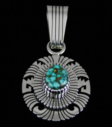 Alton Bedonie Turquoise Mountain Spiderweb Overlay Pendant
