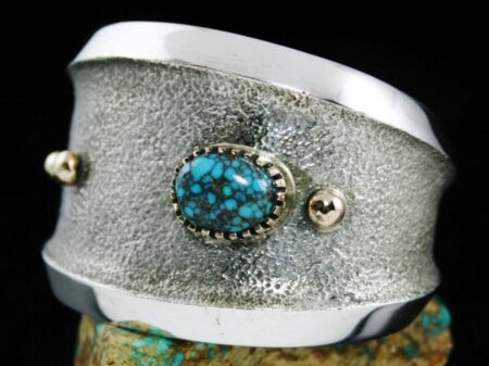 Edison Cummings Candelaria Spiderweb Turquoise 14K Gold Over Tufa Cast Sterling Silver Bracelet