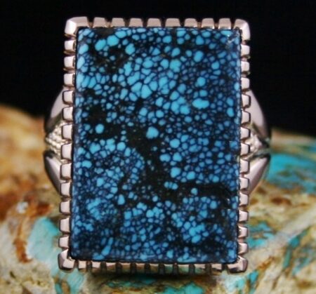 Calvin Martinez Red Mountain Spiderweb Turquoise Solid 14 Karat Gold Ring