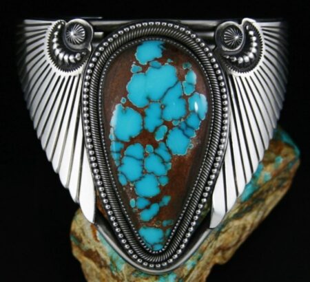 Sammie Kescoli Begay Brannon Blue Spiderweb Turquoise Ingot Bracelet