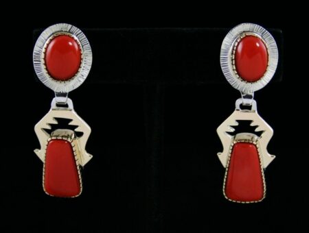 Dina Huntinghorse Mediterranean Oxblood Coral Solid 14K Gold Over Sterling Silver Earrings