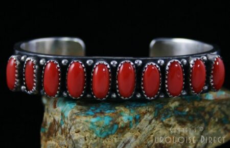 Vintage Harvey Begay Mediterranean Oxblood Coral Row Bracelet